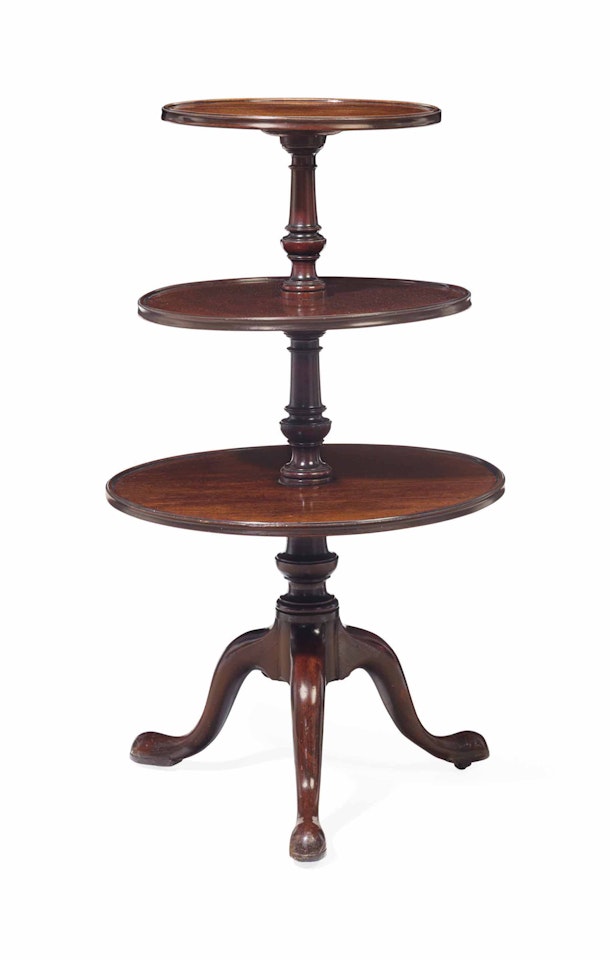 A GEORGE III MAHOGANY THREE-TIER DUMBWAITER by Anonymous