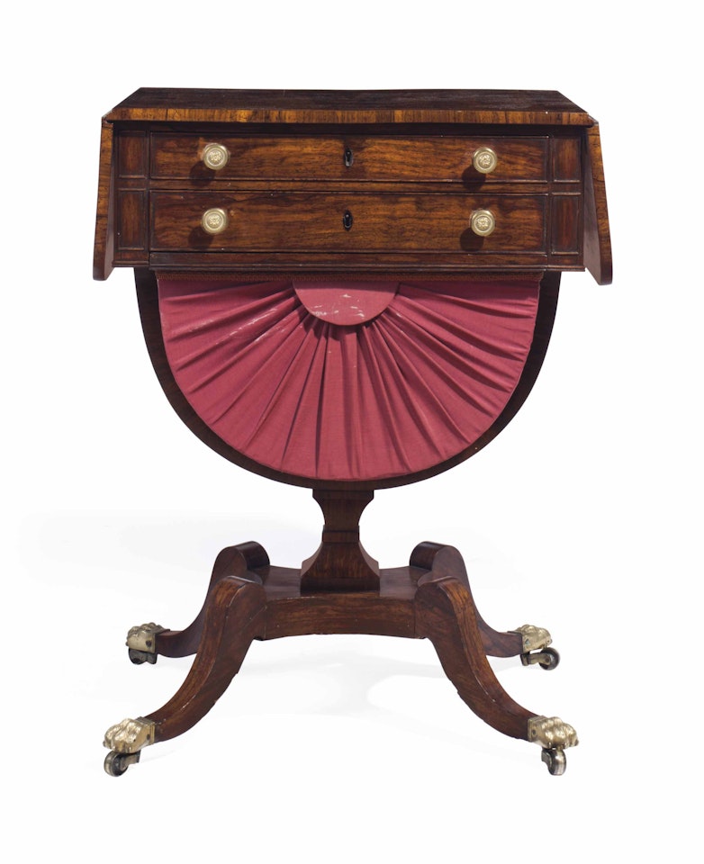 A REGENCY SATINWOOD-INLAID ROSEWOOD WORK TABLE by Anonymous