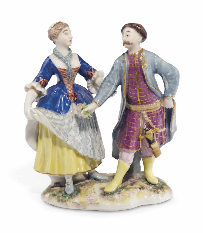 A LUDWIGSBURG PORCELAIN GROUP OF A TURK AND COMPANION by Anonymous