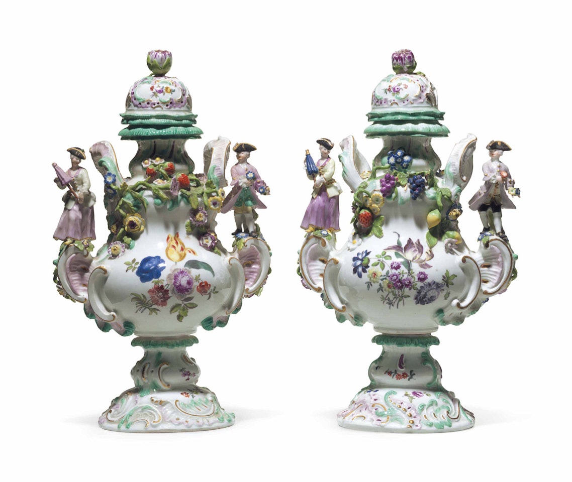 A PAIR OF MEISSEN PORCELAIN POT-POURRI VASES AND COVERS by Anonymous