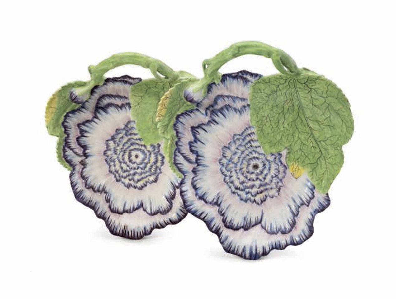 A PAIR OF CHELSEA PORCELAIN PEONY-FLOWER STANDS by Anonymous