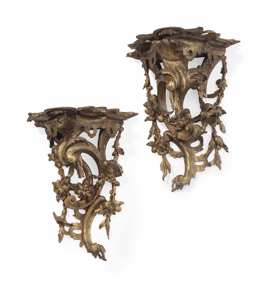 A PAIR OF GEORGE II GILTWOOD WALL BRACKETS by Anonymous