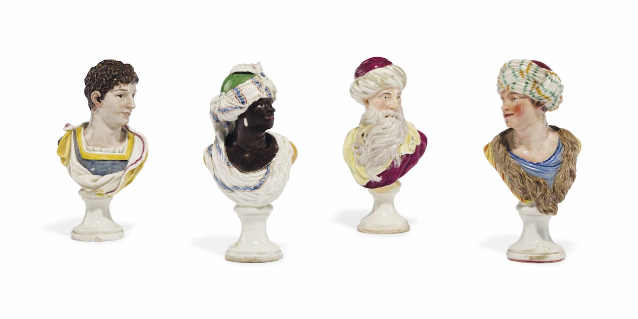 A SET OF FOUR NAPLES (REAL FABBRICA FERINANDEA) PORCELAIN BUSTS by Anonymous