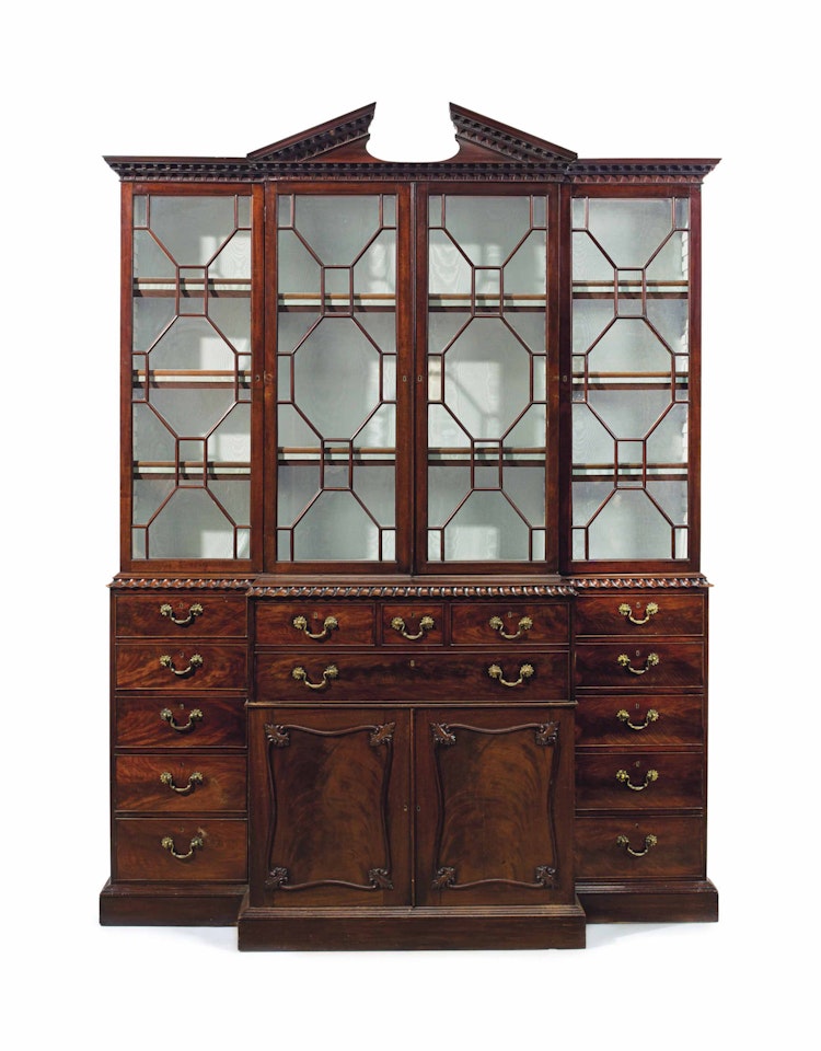 A GEORGE III MAHOGANY SECRETAIRE BREAKFRONT BOOKCASE by Anonymous