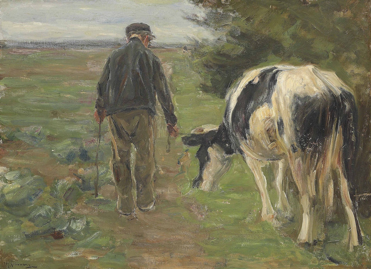 Bauer mit Kuh by Max Liebermann