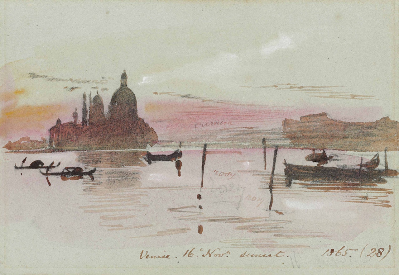 Venice: Santa Maria del Salute, seen from the Riva degli Schiavoni, sunset by Edward Lear