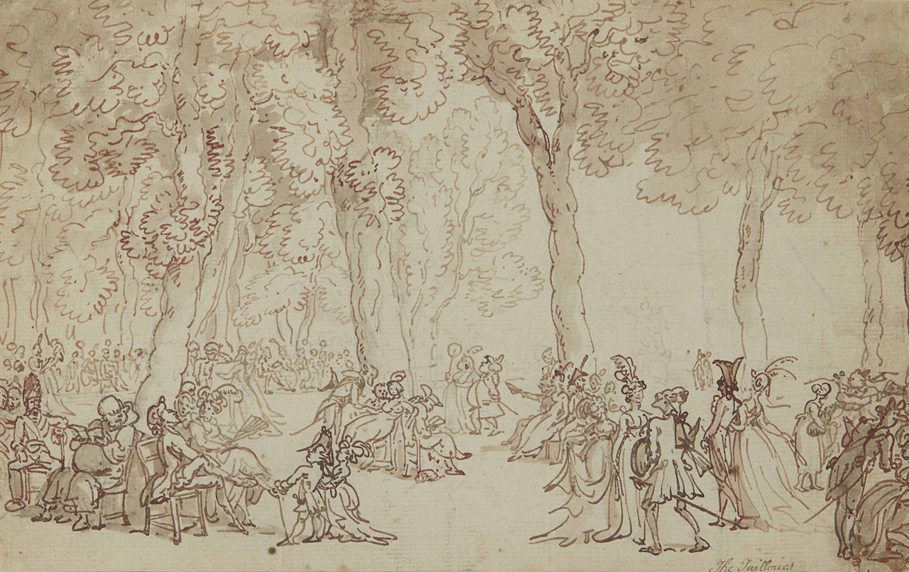 Couples promenading in the Tuileries Gardens, Paris by Thomas Rowlandson