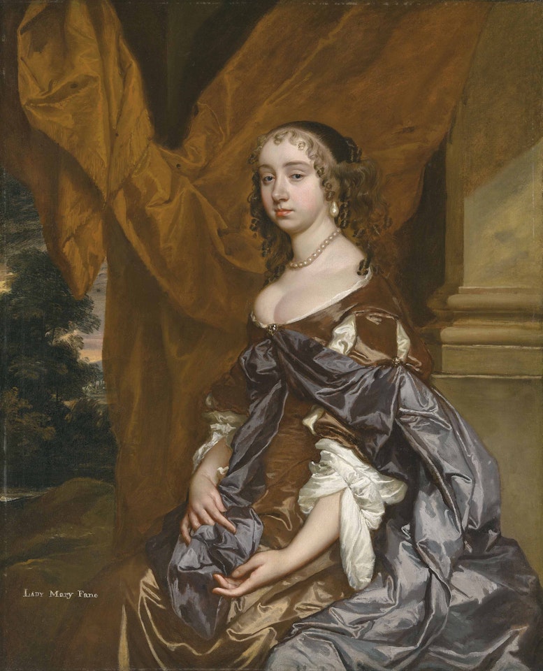 Portrait of Lady Mary Fane, later Countess of Exeter (1639-1681), three-quarter-length, in a brown dress and purple shawl by Sir Peter Lely