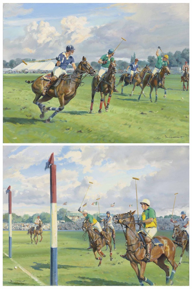 Two polo scenes: Going for the ball; and At the goal by Donald Grant
