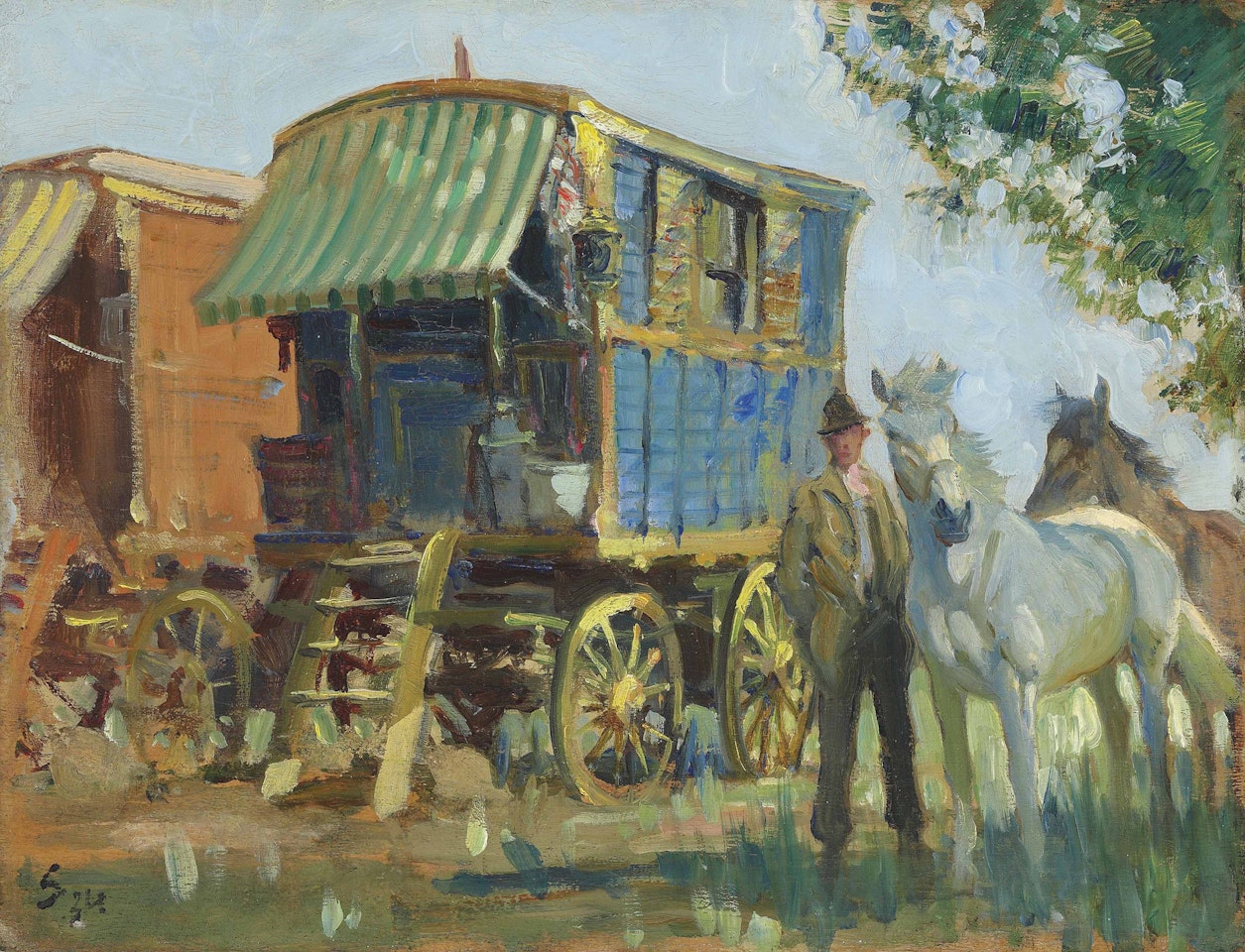 The blue caravan by Edward Seago