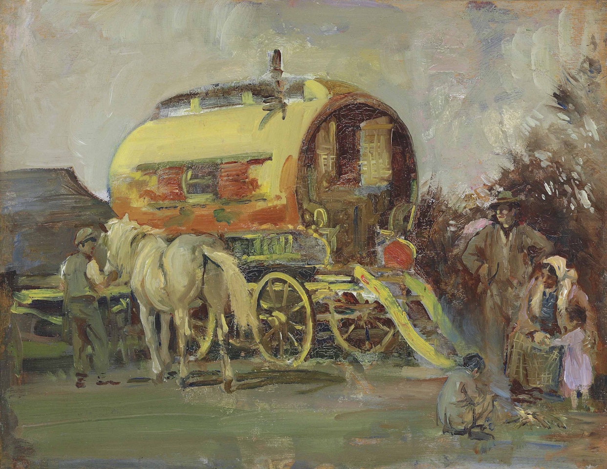 The yellow caravan by Edward Seago