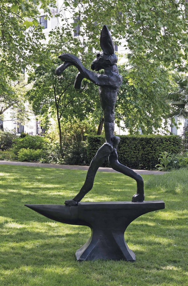 Boxing Hare on Anvil by Barry Flanagan