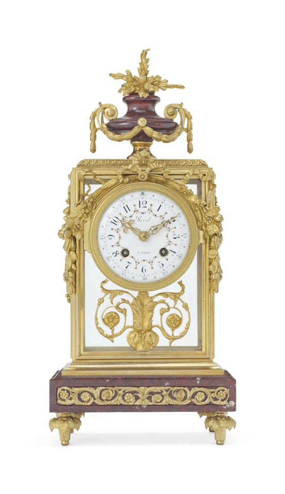 A NAPOLEON III ORMOLU AND ROUGE GRIOTTE MARBLE MANTEL CLOCK by Anonymous
