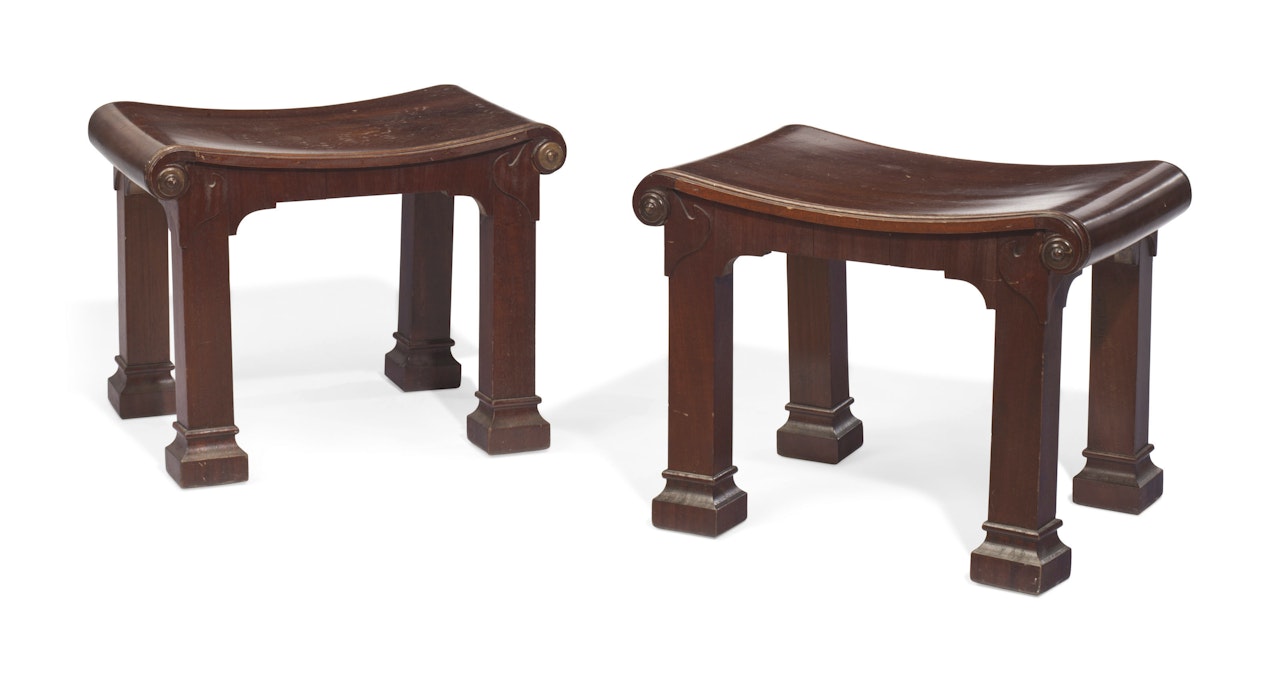 A PAIR OF ENGLISH MAHOGANY STOOLS by Anonymous