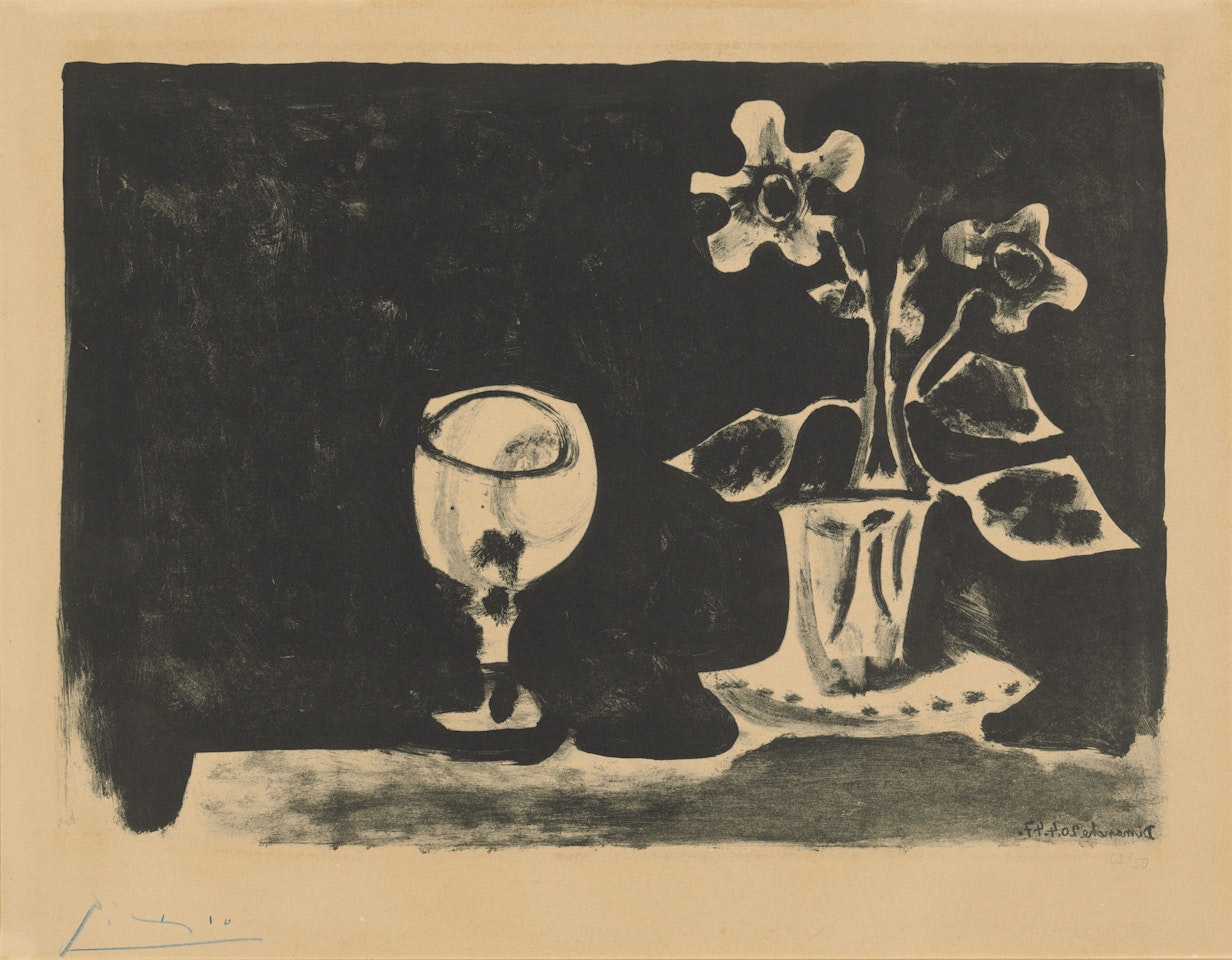 Nature morte au verre et fleurs by Pablo Picasso