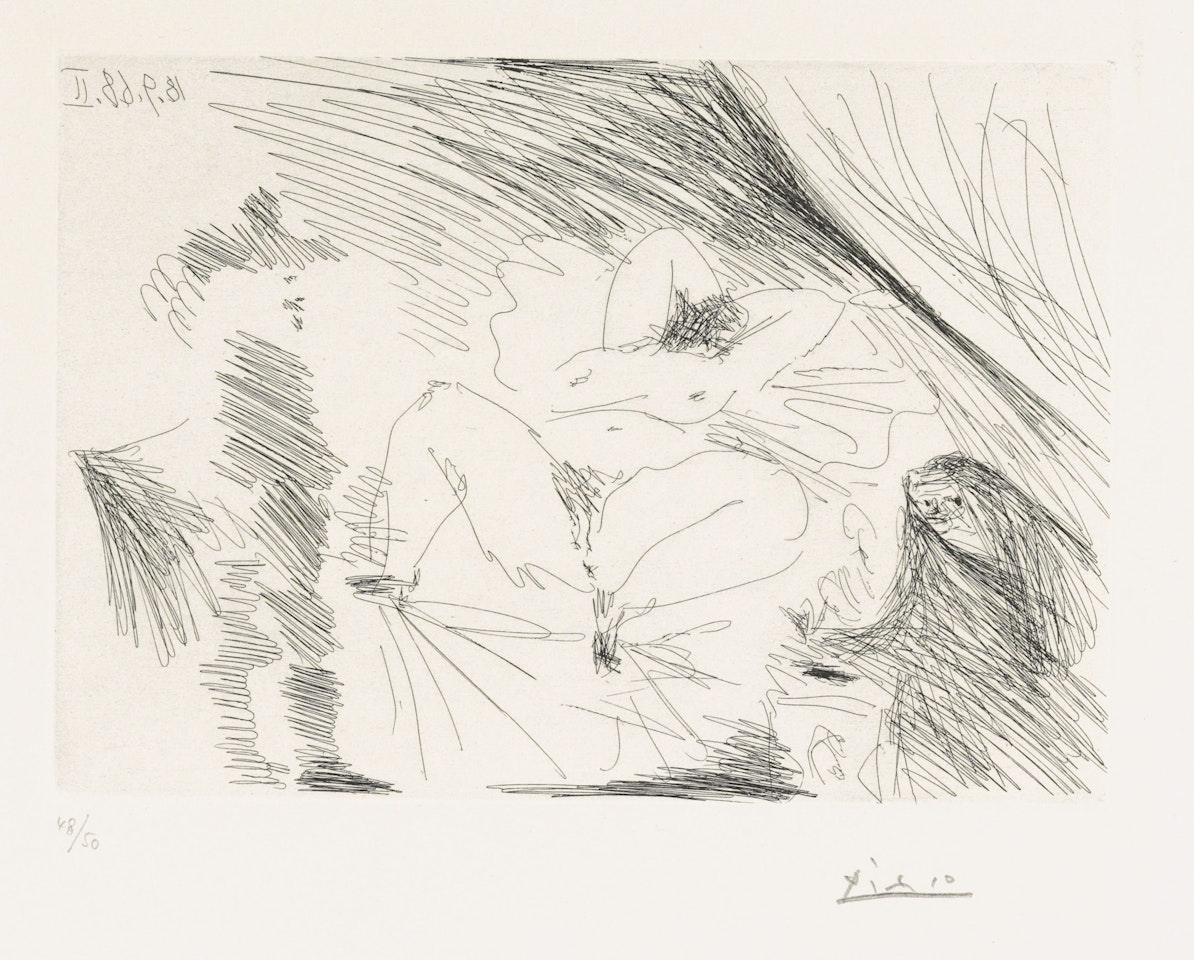 Jeune femme au lit, Célestine et gentilhomme, from: Series 347 by Pablo Picasso