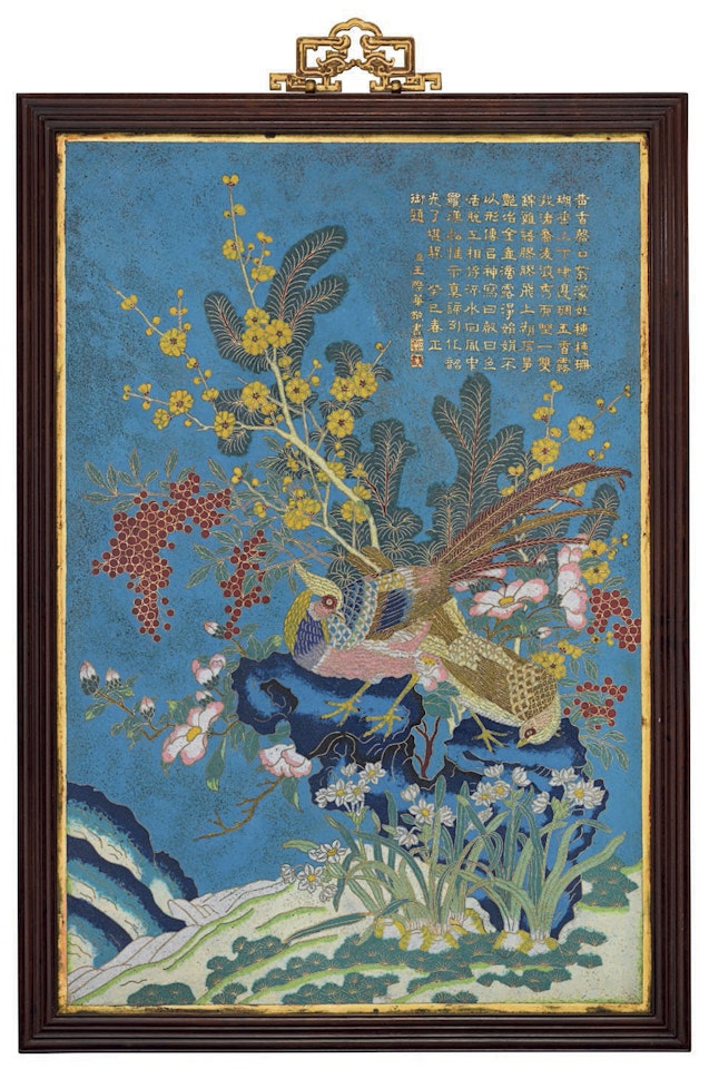 A LARGE RECTANGULAR CLOISONNÉ ENAMEL PANEL by Anonymous