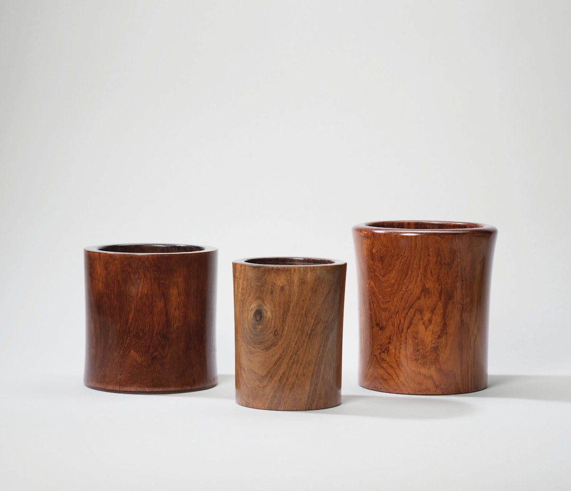A HUALI BRUSH POT AND TWO HUANGHUALI BRUSH POTS, BITONG by Anonymous