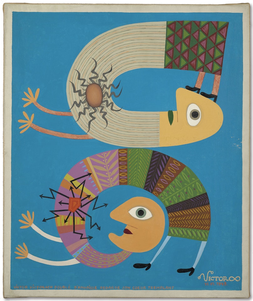 Victor Victorach doublé d'angoisse regarde son cœur tremblant by Victor Brauner