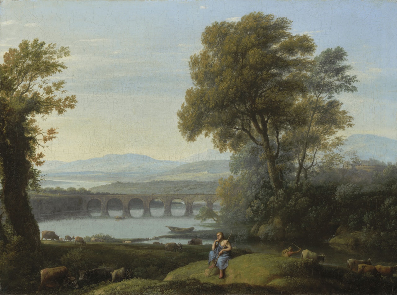 A landscape with Apollo guarding the herds of Admetus and Mercury stealing them by Claude Lorrain