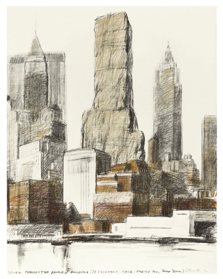 Lower Manhattan Packed Building, 20 Exchange Place, Project for New York by Christo