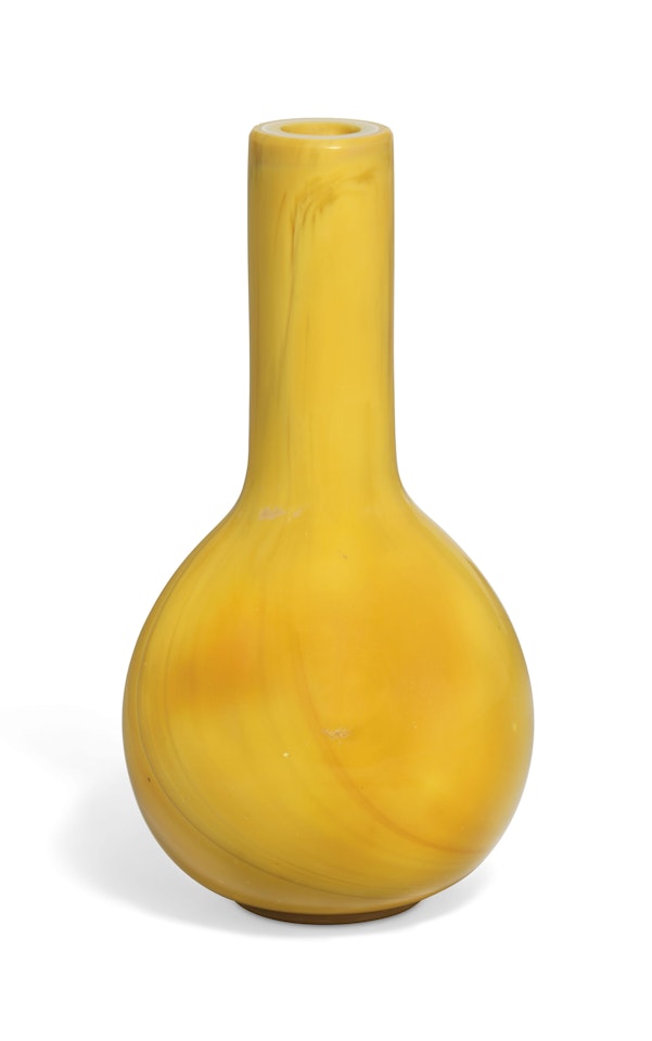 A SMALL OPAQUE YELLOW-GLASS BOTTLE VASE by Anonymous