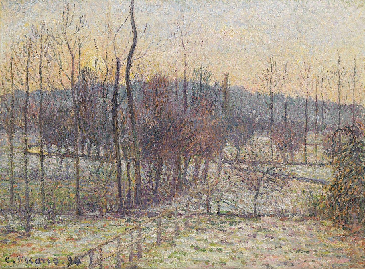 Neige, soleil couchant, Eragny by Camille Pissarro