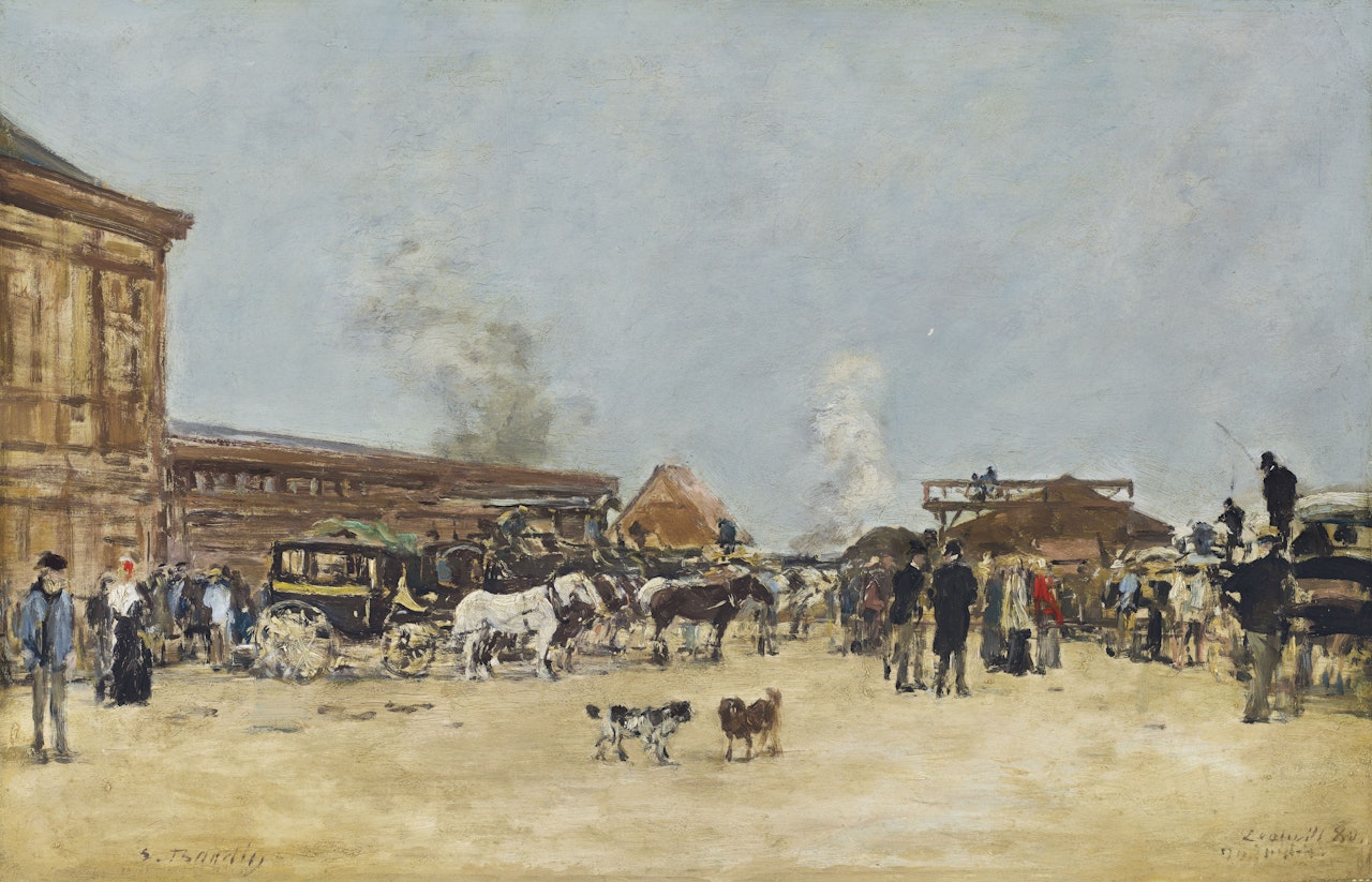Deauville, la place de la gare by Eugène Boudin