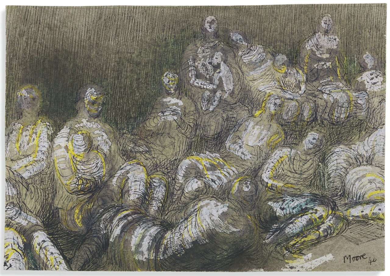 Shelter Drawing: Underground Study by Henry Moore