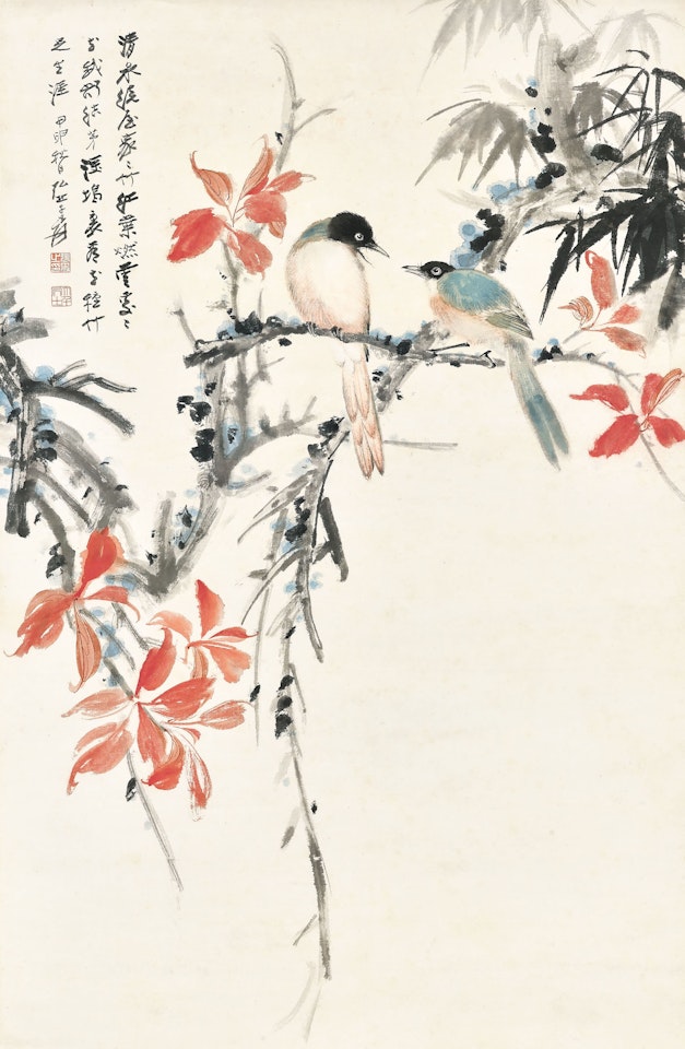 Birds and Red Leaves by Zhang Daqian