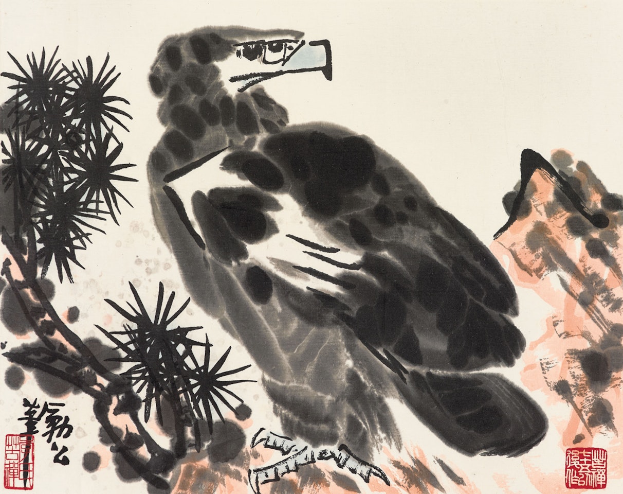 Eagle on Pine Branch by Li Kuchan