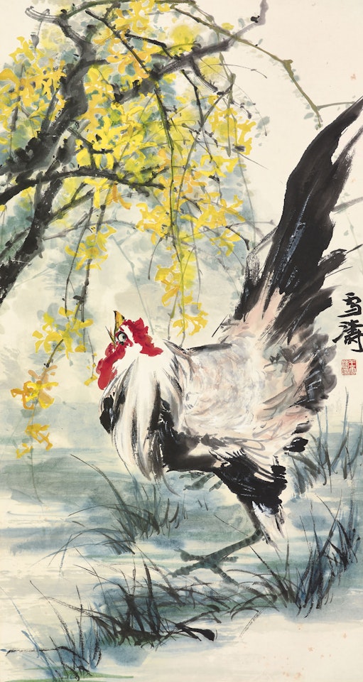 Rooster and Flower by Wang Xuetao