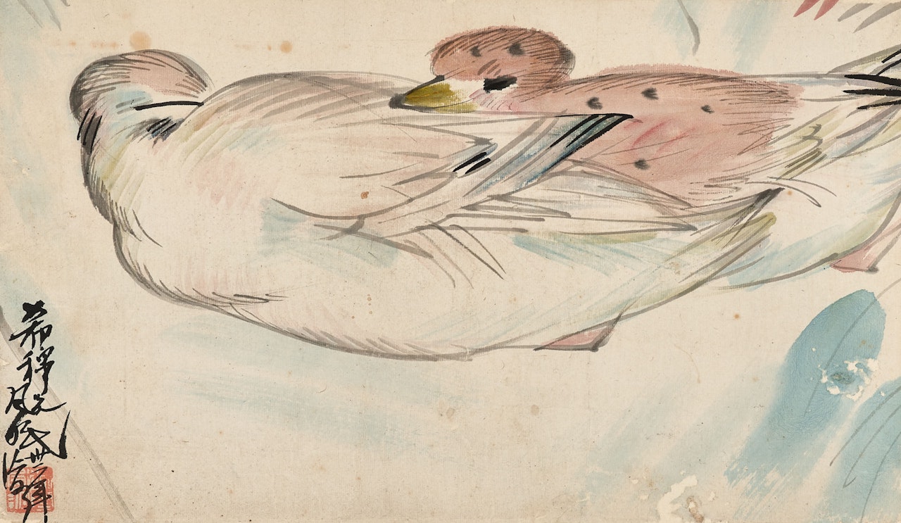 Two Mandarin Ducks by Lin Fengmian