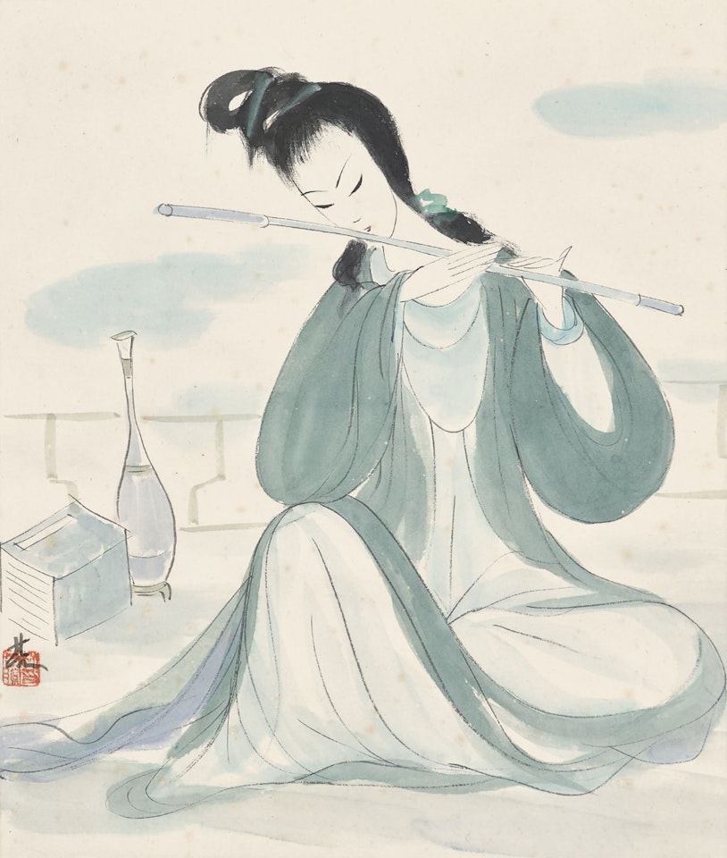 Lady Playing Flute by Lin Fengmian