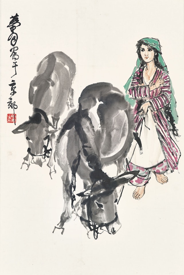 Lady and Donkeys by Huang Zhou