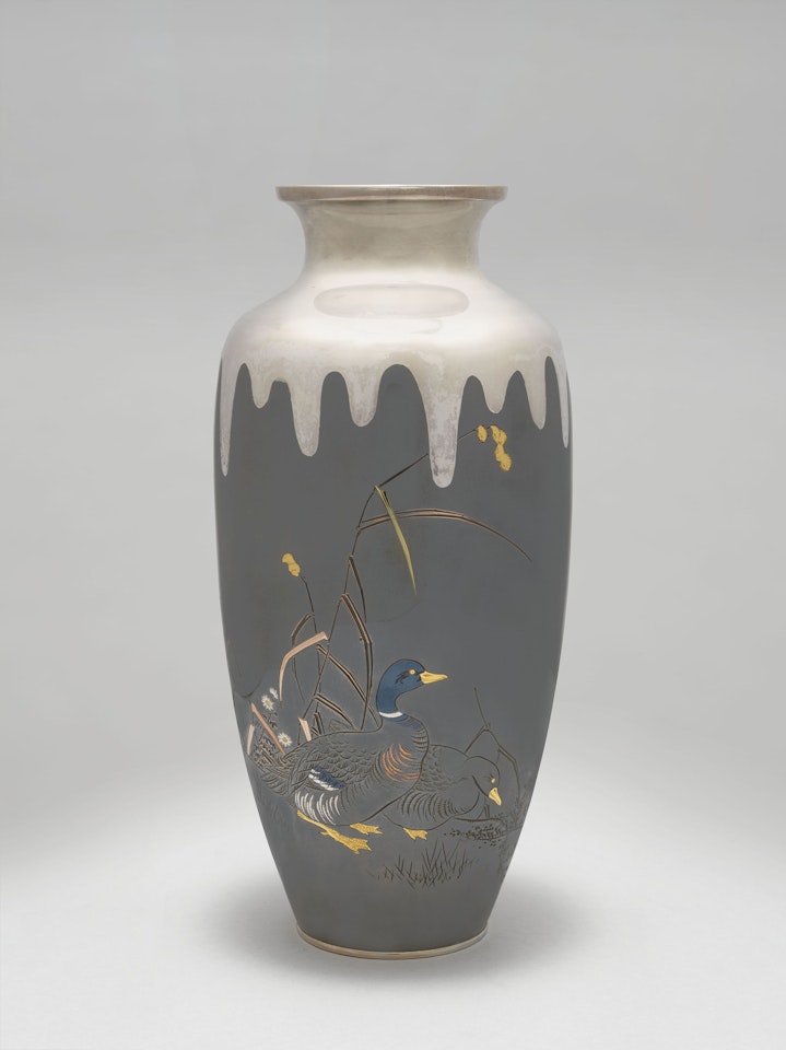 A shibuichi (silver and copper alloy) vase by Anonymous