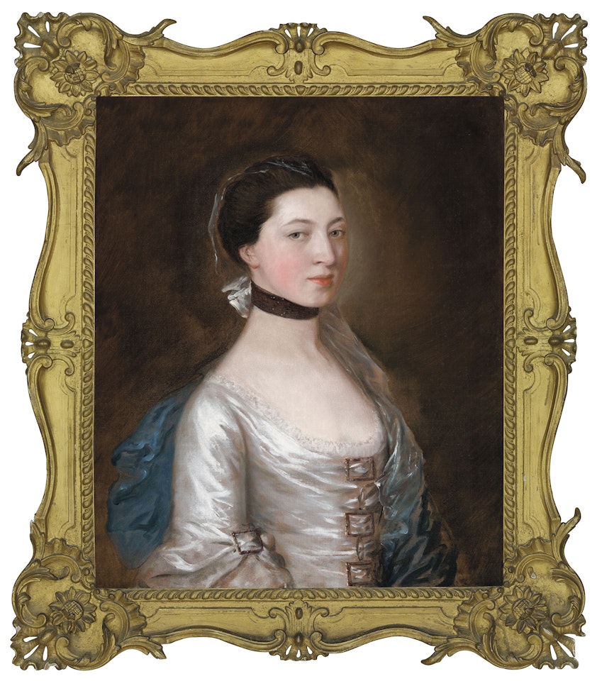 Portrait of Winifred Silvertop, Mrs John Wright (d. 1780), bust-length, in Van Dyck dress with a blue gauze wrap by Thomas Gainsborough
