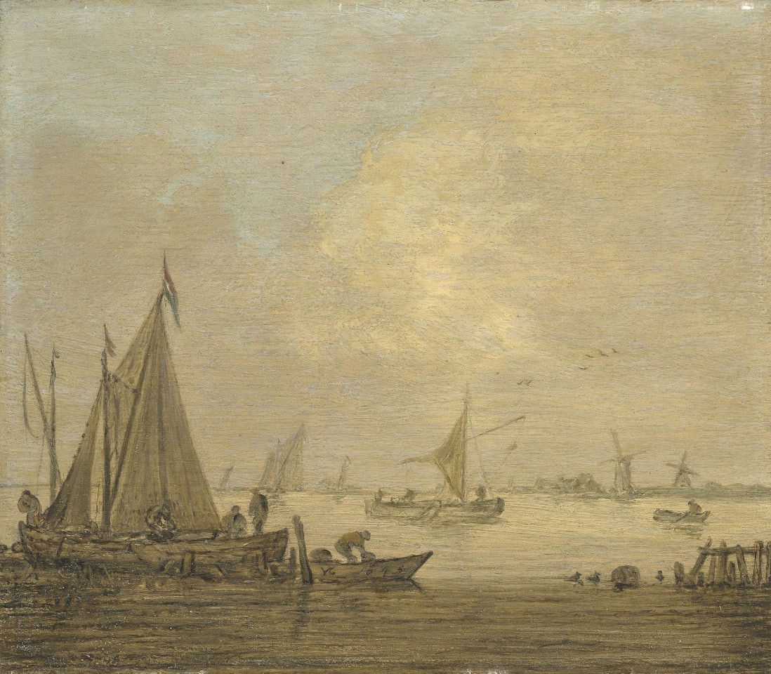 Sailing boats on calm water by Jan van Goyen