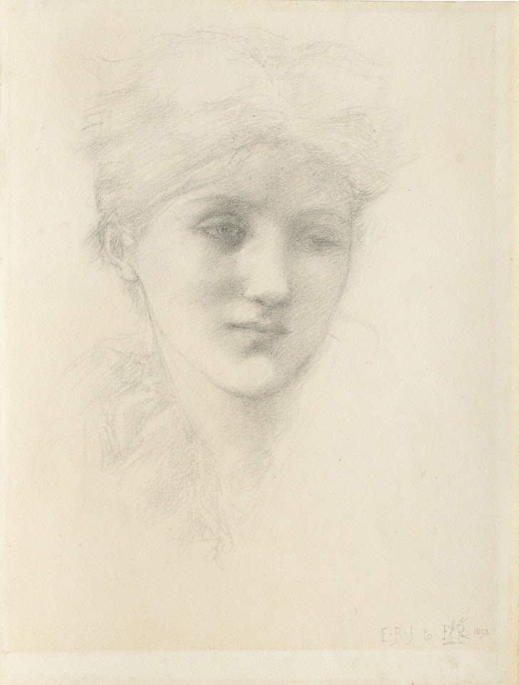 Portrait head of a young woman by Edward Coley Burne-Jones