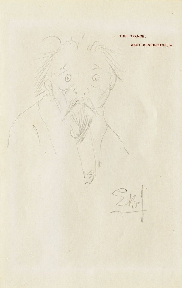 Self-portrait caricature; and A caricature of a lady by Edward Coley Burne-Jones