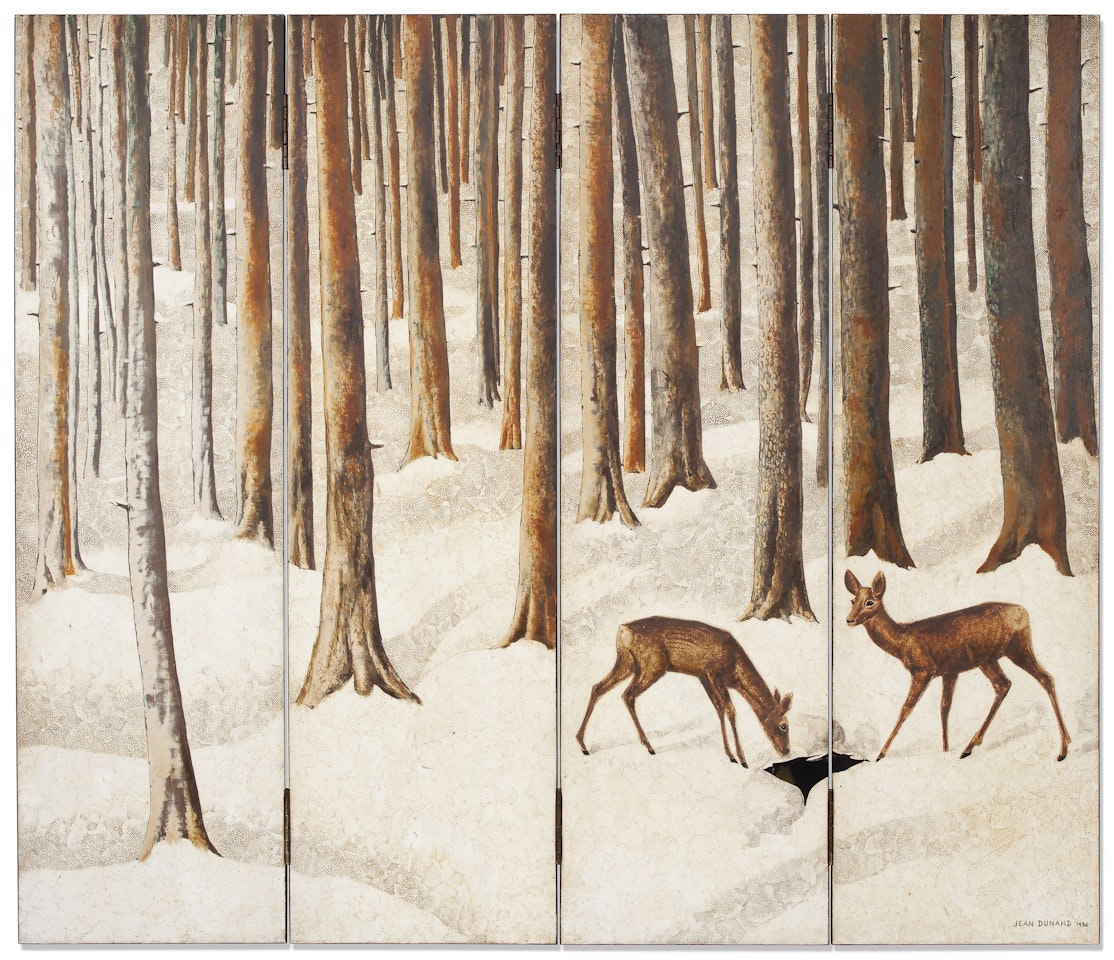 A 'FORÊT ENNEIGÉE' FIVE-PANEL SCREEN by Jean Dunand