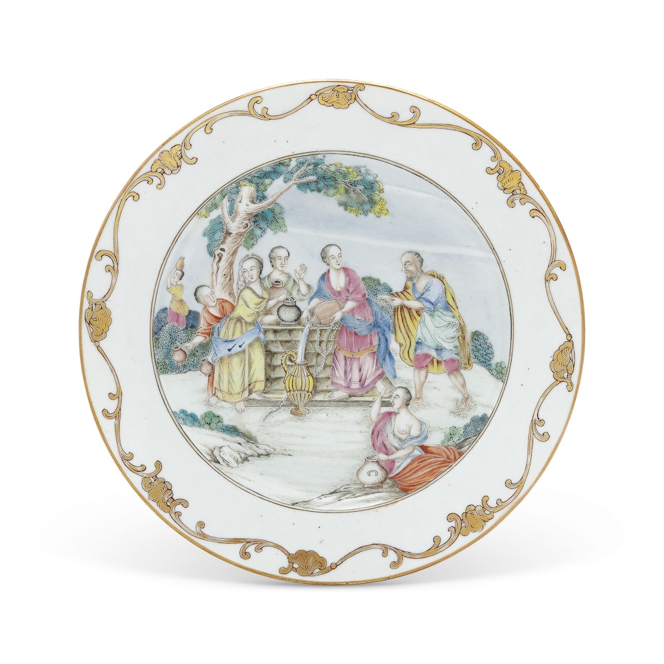 A FAMILLE ROSE BIBLICAL PLATE by Anonymous