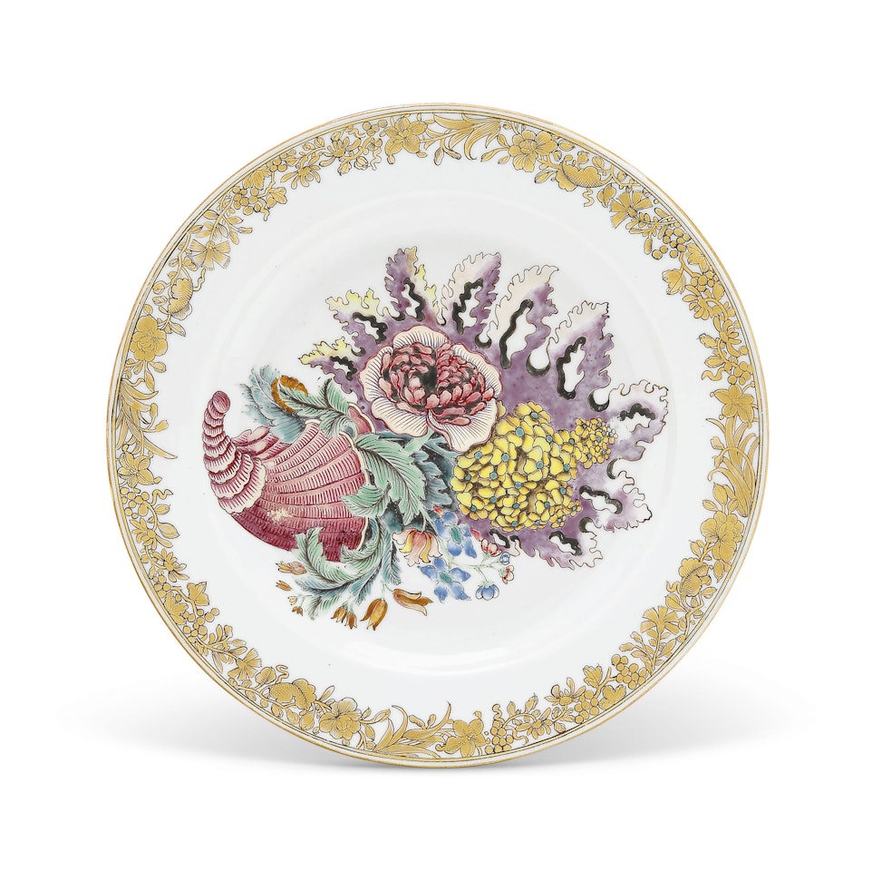 A FAMILLE ROSE CORNUCOPIA PLATE by Anonymous