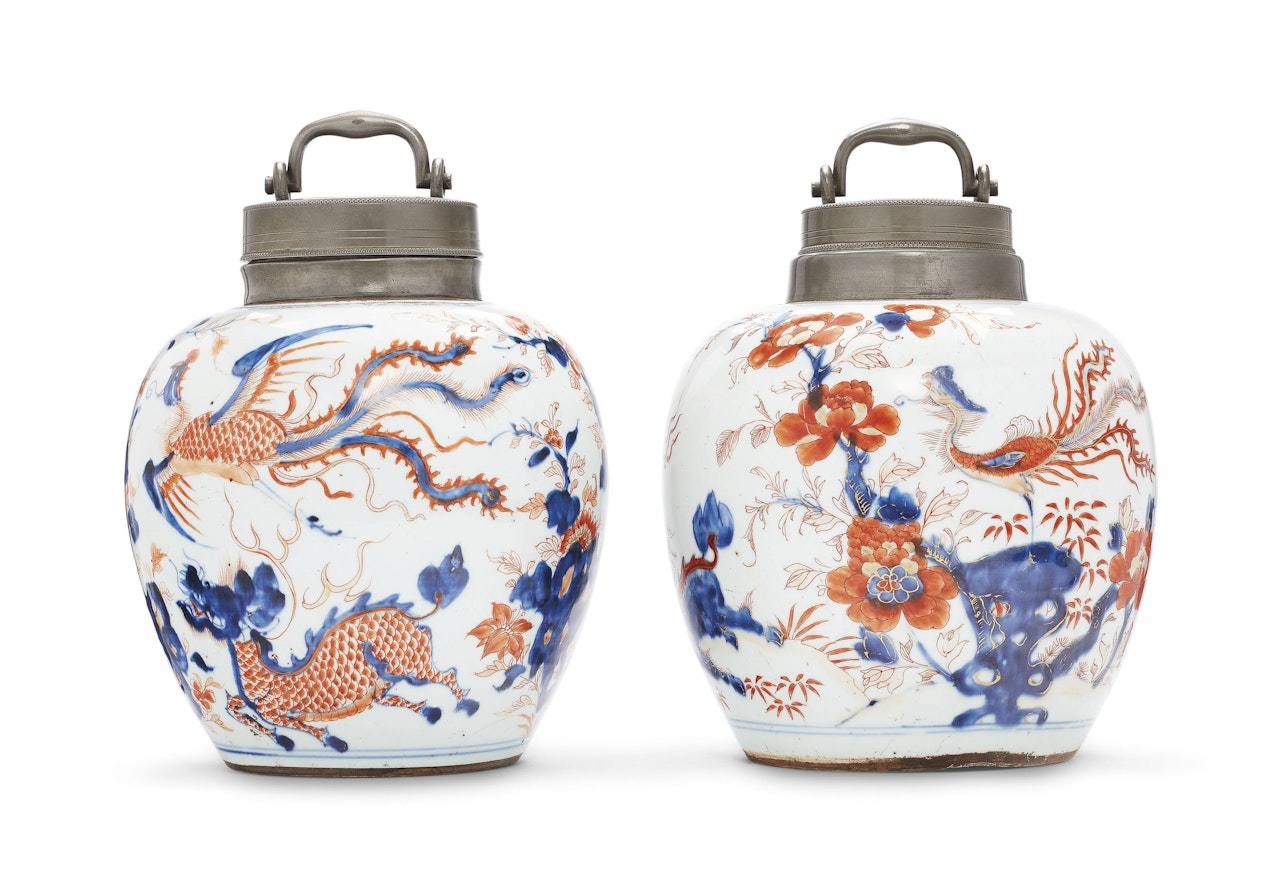 A PAIR OF 'CHINESE IMARI' GINGER JARS by Anonymous