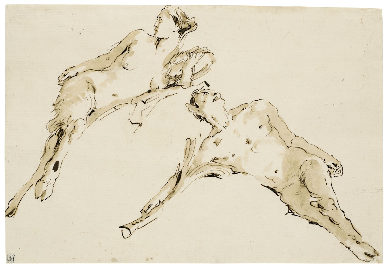 A male and female faun reclining by Giovanni Battista Tiepolo
