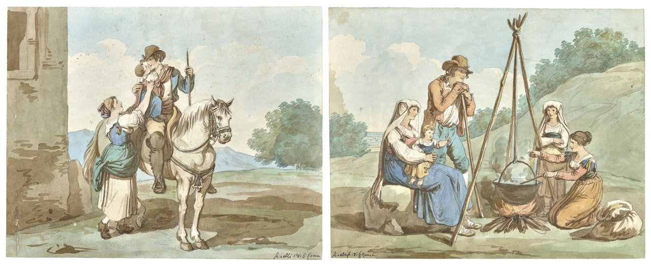 A 'Buttero' (i); A Roman Family (ii) by Bartolomeo Pinelli