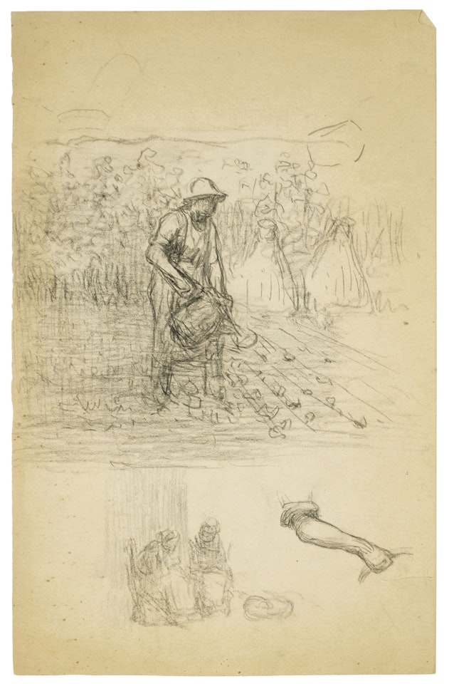 Study for a gardener watering his plot and two women by Jean-François Millet