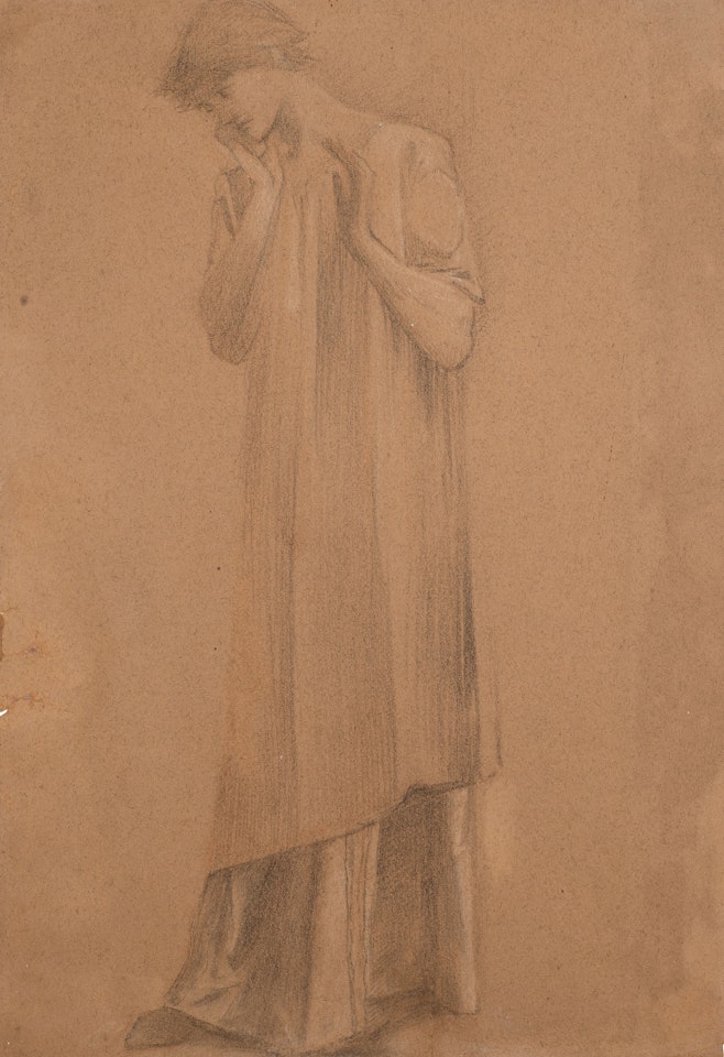 Study of a draped figure, probably the right hand attendant in 'Arthur in Avalon' by Edward Coley Burne-Jones