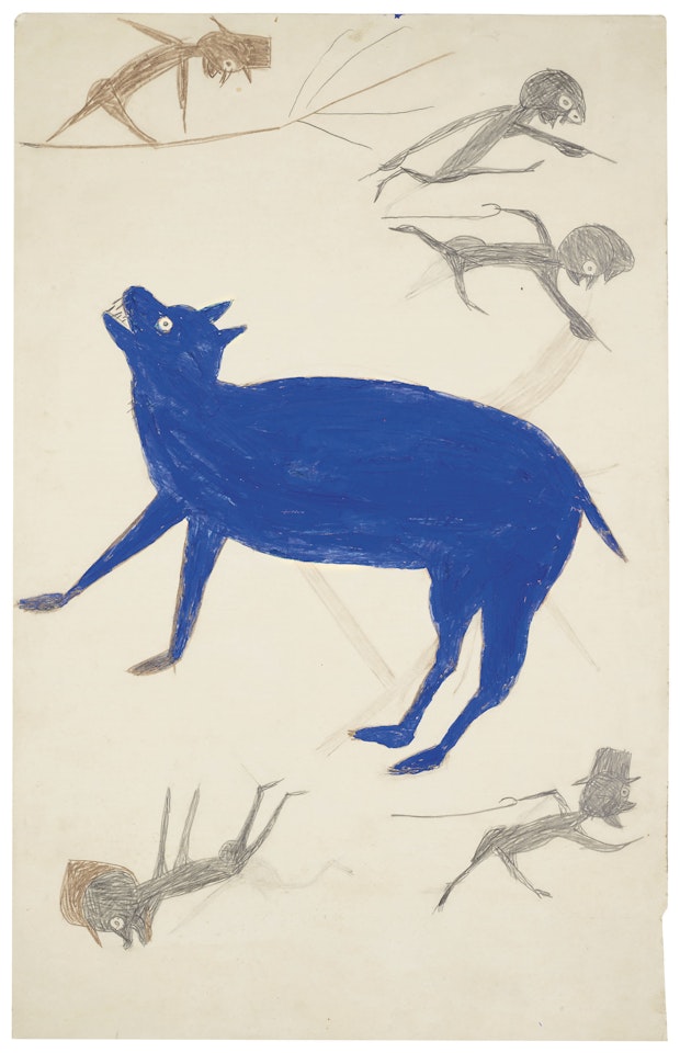Blue Animal with Five Figures by Bill Traylor