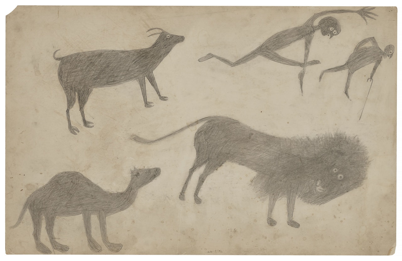 Goat, Camel, Lion and Figures by Bill Traylor